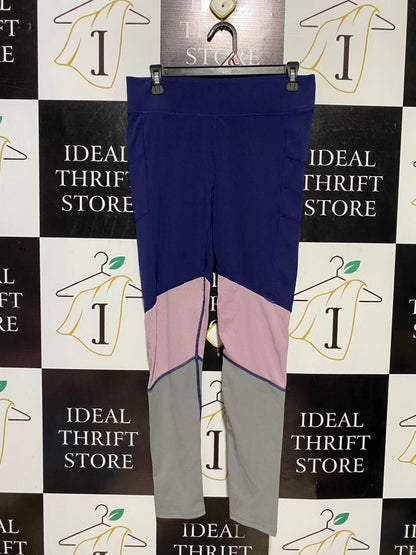 ACTIVE |L| WAIST 30| B39| NAVY BLUE, PINK, AND GREY WORKOUT TIGHTS WITH SIDE POCKETS