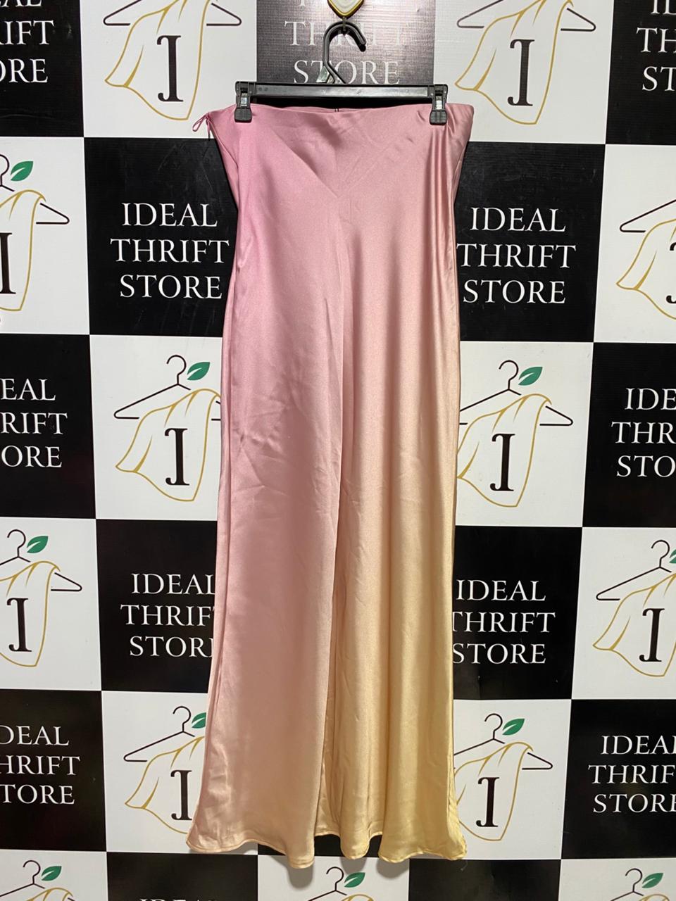 ZARA |L| WAIST 30| B39| ELEGANT PINK TO GOLD GRADIENT SILK-FEEL LONG SKIRT