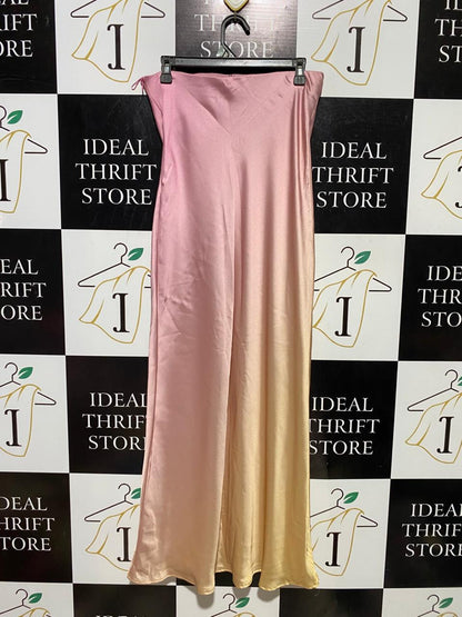 ZARA |L| WAIST 30| B39| ELEGANT PINK TO GOLD GRADIENT SILK-FEEL LONG SKIRT