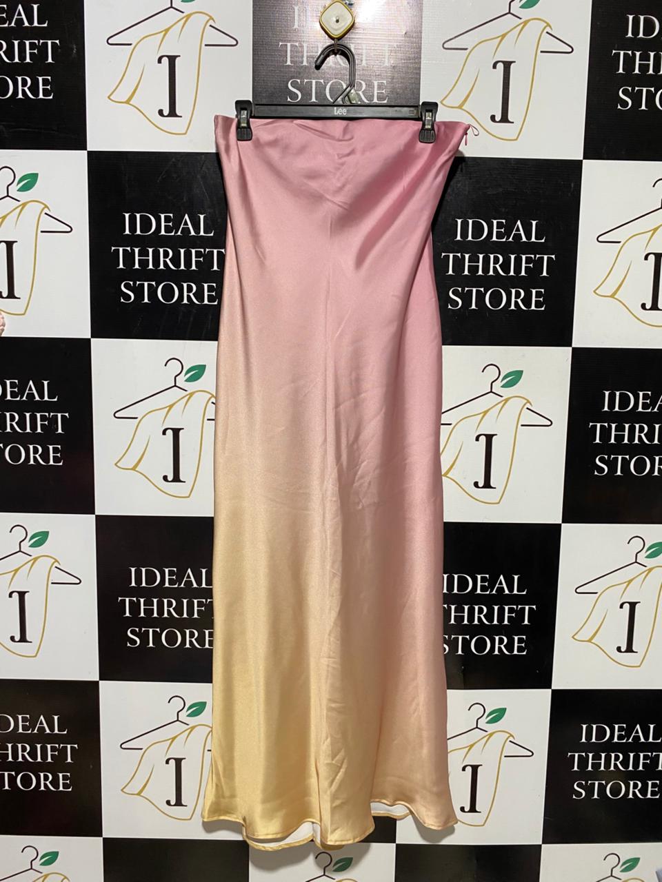 ZARA |L| WAIST 30| B39| ELEGANT PINK TO GOLD GRADIENT SILK-FEEL LONG SKIRT