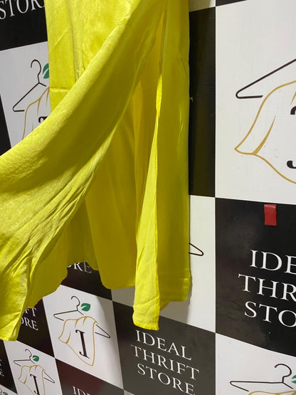 STRADIVARIUS |XS| WAIST 24| B39| LIME YELLOW SATIN MIDI SKIRT