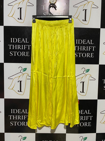 STRADIVARIUS |XS| WAIST 24| B39| LIME YELLOW SATIN MIDI SKIRT