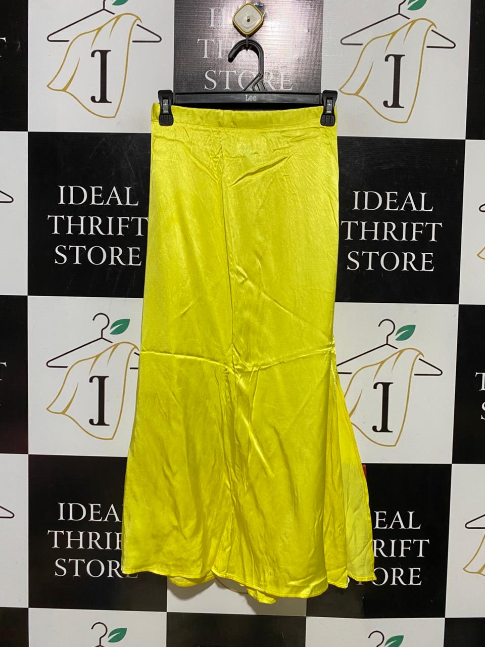 STRADIVARIUS |XS| WAIST 24| B39| LIME YELLOW SATIN MIDI SKIRT