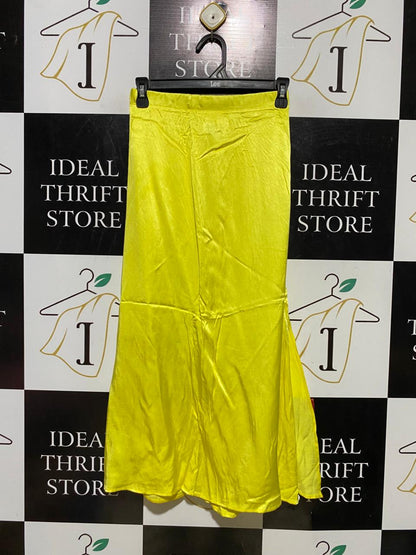 STRADIVARIUS |XS| WAIST 24| B39| LIME YELLOW SATIN MIDI SKIRT