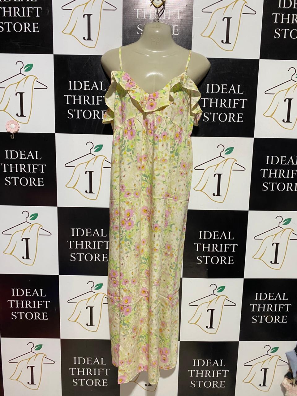 PRIMARK CARES |M| BUST 17| B39| VIBRANT FLORAL RUFFLE V-NECK MAXI DRESS – PASTEL MEADOW
