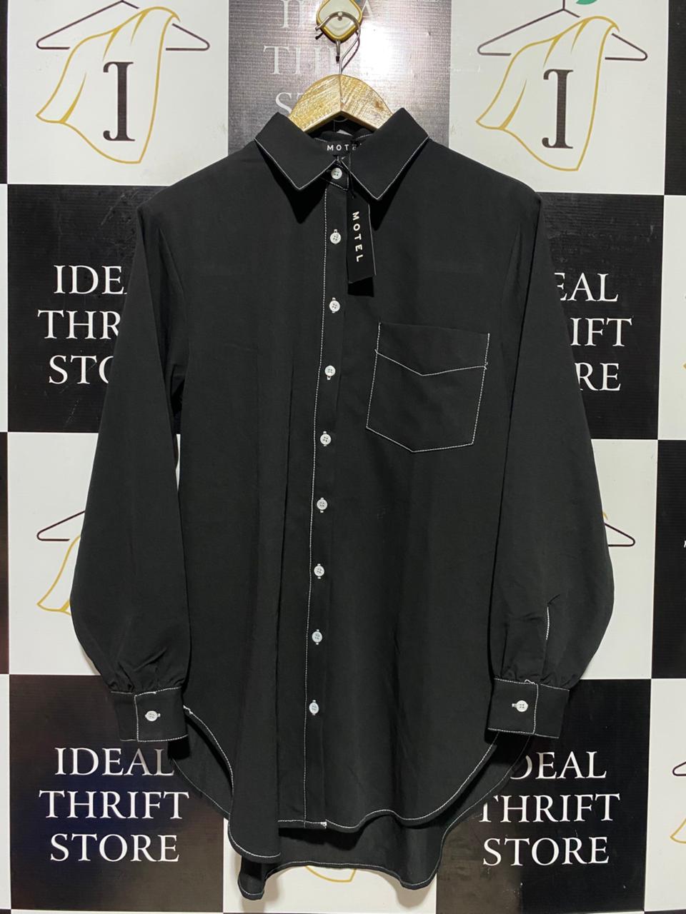 MOTEL |L| BUST 20| B39| CHIC CONTRAST STITCH OVERSIZED BUTTON-DOWN SHIRT – JET BLACK
