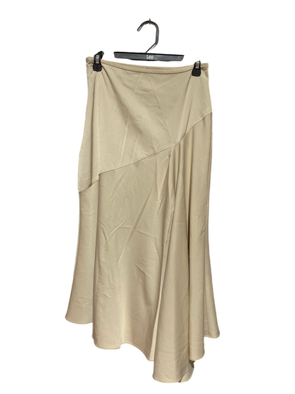 SHEIN |S| WAIST 26| B39| CHAMPAGNE BEIGE SATIN ASYMMETRIC PANEL MIDI SKIRT WITH FLUID FLARED HEM
