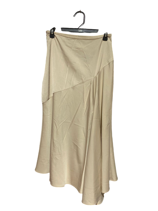 SHEIN |S| WAIST 26| B39| CHAMPAGNE BEIGE SATIN ASYMMETRIC PANEL MIDI SKIRT WITH FLUID FLARED HEM