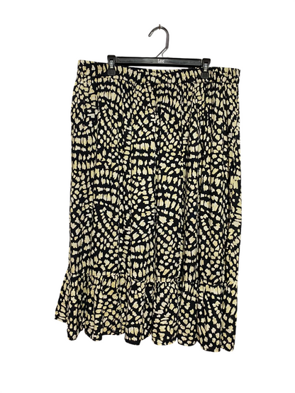 BONMARCHE |XXL| WAIST 38| B39| BLACK AND CREAM ABSTRACT PRINT MIDI SKIRT TIRED RUFFLE HEM CASUAL SKIRT