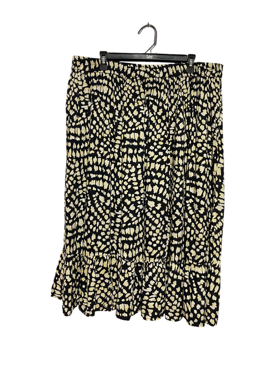 BONMARCHE |XXL| WAIST 38| B39| BLACK AND CREAM ABSTRACT PRINT MIDI SKIRT TIRED RUFFLE HEM CASUAL SKIRT