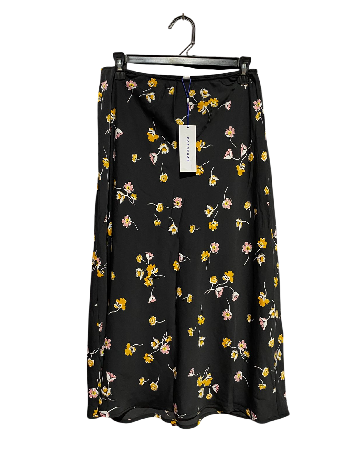 POPSUGAR |L| WAIST 29| B39| BLACK FLORAL PRINT MIDI SKIRT YELLOW AND PINK DITSY FLOWER SLIP SKIRT