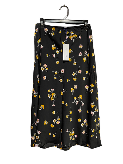 POPSUGAR |L| WAIST 29| B39| BLACK FLORAL PRINT MIDI SKIRT YELLOW AND PINK DITSY FLOWER SLIP SKIRT