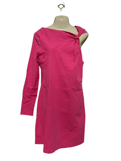 MNG |M| BUST 17| B40| CHIC HOT PINK ONE-SHOULDER MINI DRESS ASYMMETRICAL LONG SLEEVE PARTY DRESS
