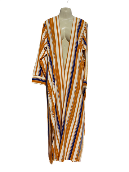 |XL| BUST 22| B40| VIBRANT STRIPED LONGLINE KIMONO CARDIGAN VERTICAL PATTERN OPEN FRONT MAXI SHRUG