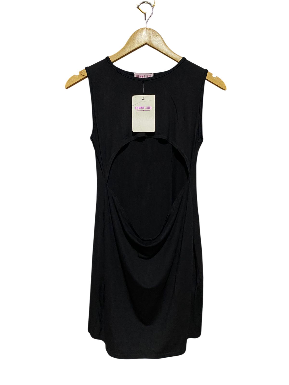 FEMME LUXE |M| BUST 16| B40| CHIC BLACK SLEEVELESS FRONT CUT-OUT MINI DRESS BODYCON PARTY WEAR