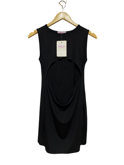 FEMME LUXE |M| BUST 16| B40| CHIC BLACK SLEEVELESS FRONT CUT-OUT MINI DRESS BODYCON PARTY WEAR