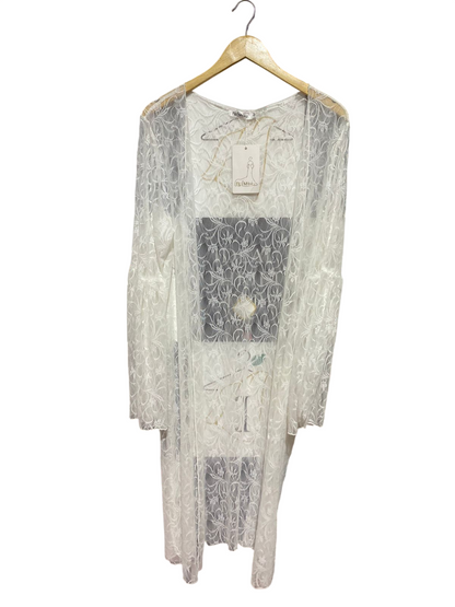 FLAM MODE |XL| BUST 22| B40| ELEGANT WHITE FLORAL LACE LONGLINE CARDIGAN SHEER BELL SLEEVE KIMONO SHRUG