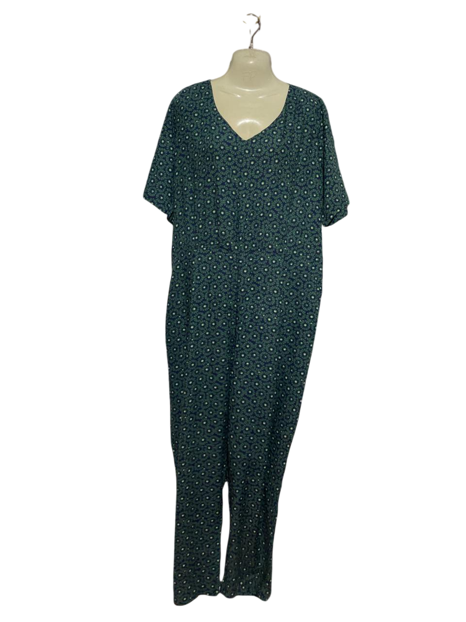 WHITE STUFF |XL| BUST 22| B40| GREEN GEOMETRIC FLORAL PRINT V-NECK SHORT SLEEVE JUMPSUIT