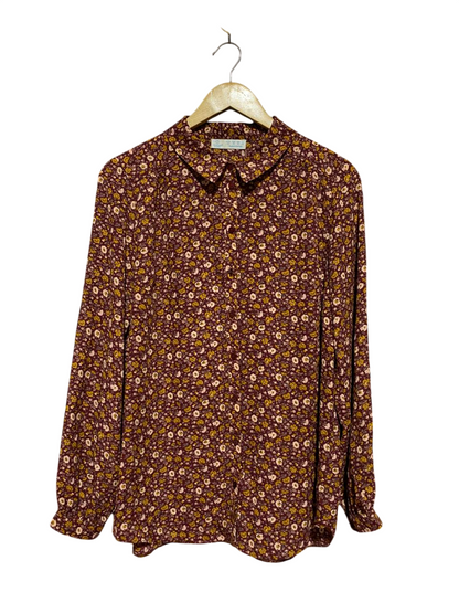 PRIMARK CARES |L| BUST 20| B40| BURGUNDY DITSY FLORAL PRINT BUTTON-DOWN LONG SLEEVE SHIRT