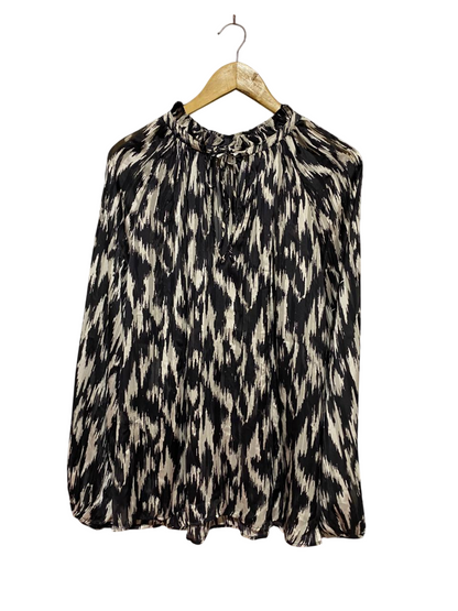 H&M |XL| BUST 24| B40| CHIC MONOCHROME ABSTRACT IKAT PRINT MOCK NECK BLOUSE