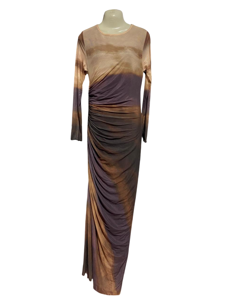 SHEIN |M| BUST 16| B40| STUNNING EARTH-TONE TIE-DYE RUFFLED MESH MAXI DRESS