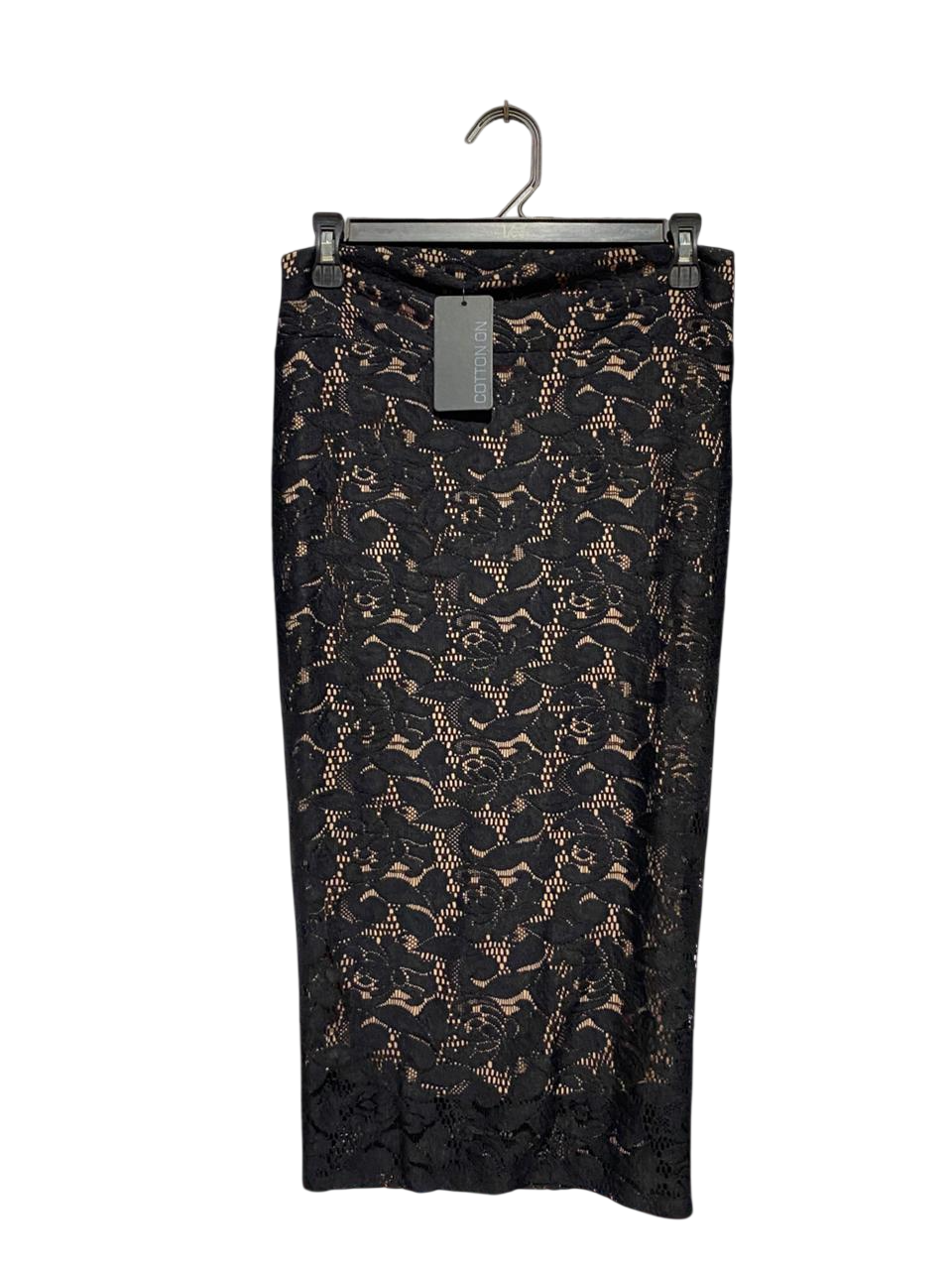 COTTON ON |M| WAIST 28| B40| SOPHISTICATED BLACK LACE OVERLAY NUDE-LINED PENCIL SKIRT
