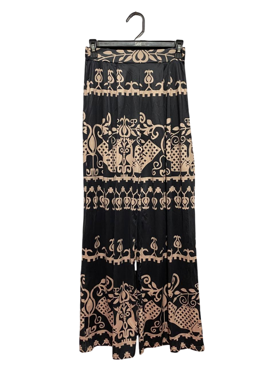 SHEIN |S| WAIST 26| B40| CHIC BLACK AND BEIGE ETHNIC PRINT WIDE-LEG TROUSERS