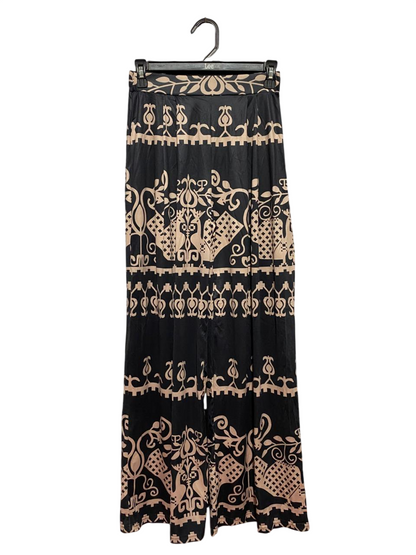 SHEIN |S| WAIST 26| B40| CHIC BLACK AND BEIGE ETHNIC PRINT WIDE-LEG TROUSERS