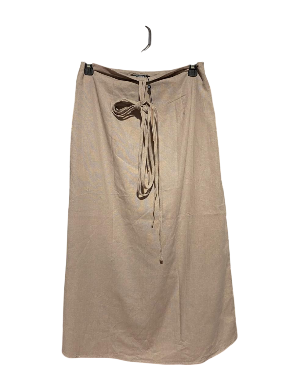 MISS GUIDED |M| WAIST 27| B40| ELEGANT BEIGE LINEN-BLEND TIE-WAIST MIDI SKIRT