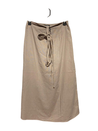 MISS GUIDED |M| WAIST 27| B40| ELEGANT BEIGE LINEN-BLEND TIE-WAIST MIDI SKIRT