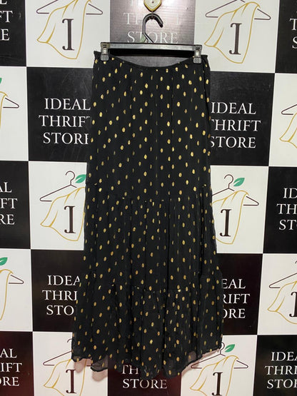 TU |M| WAIST 28| B40| GLAMOROUS BLACK AND GOLD FOIL POLKA DOT TIERED MAXI SKIRT