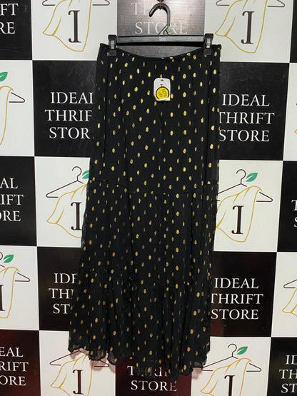 TU |M| WAIST 28| B40| GLAMOROUS BLACK AND GOLD FOIL POLKA DOT TIERED MAXI SKIRT
