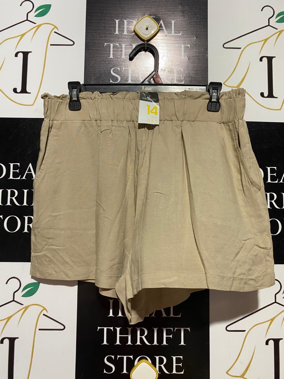 PRIMARK |L| WAIST 30| B40| CHIC BEIGE PAPERBAG WAIST CASUAL LINEN SHORTS