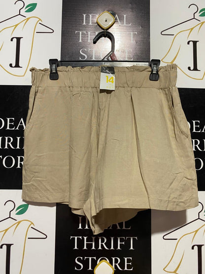 PRIMARK |L| WAIST 30| B40| CHIC BEIGE PAPERBAG WAIST CASUAL LINEN SHORTS