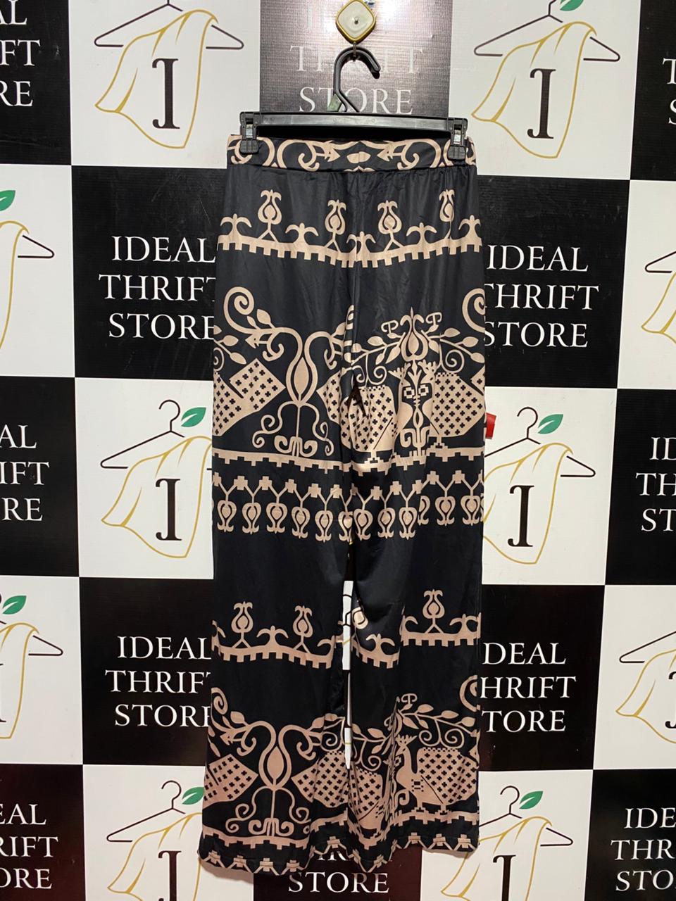 SHEIN |S| WAIST 26| B40| CHIC BLACK AND BEIGE ETHNIC PRINT WIDE-LEG TROUSERS