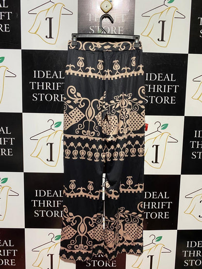 SHEIN |S| WAIST 26| B40| CHIC BLACK AND BEIGE ETHNIC PRINT WIDE-LEG TROUSERS