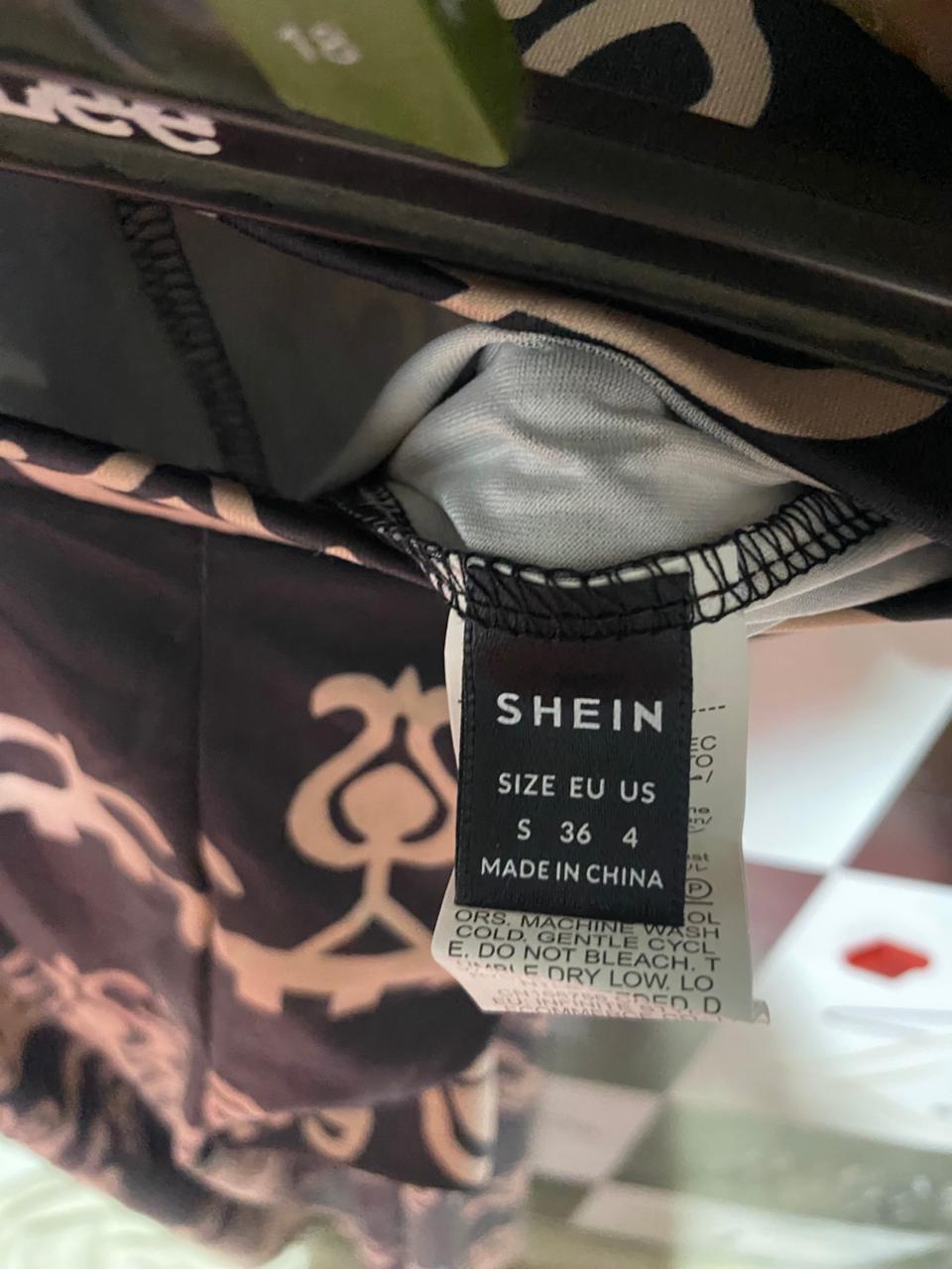 SHEIN |S| WAIST 26| B40| CHIC BLACK AND BEIGE ETHNIC PRINT WIDE-LEG TROUSERS