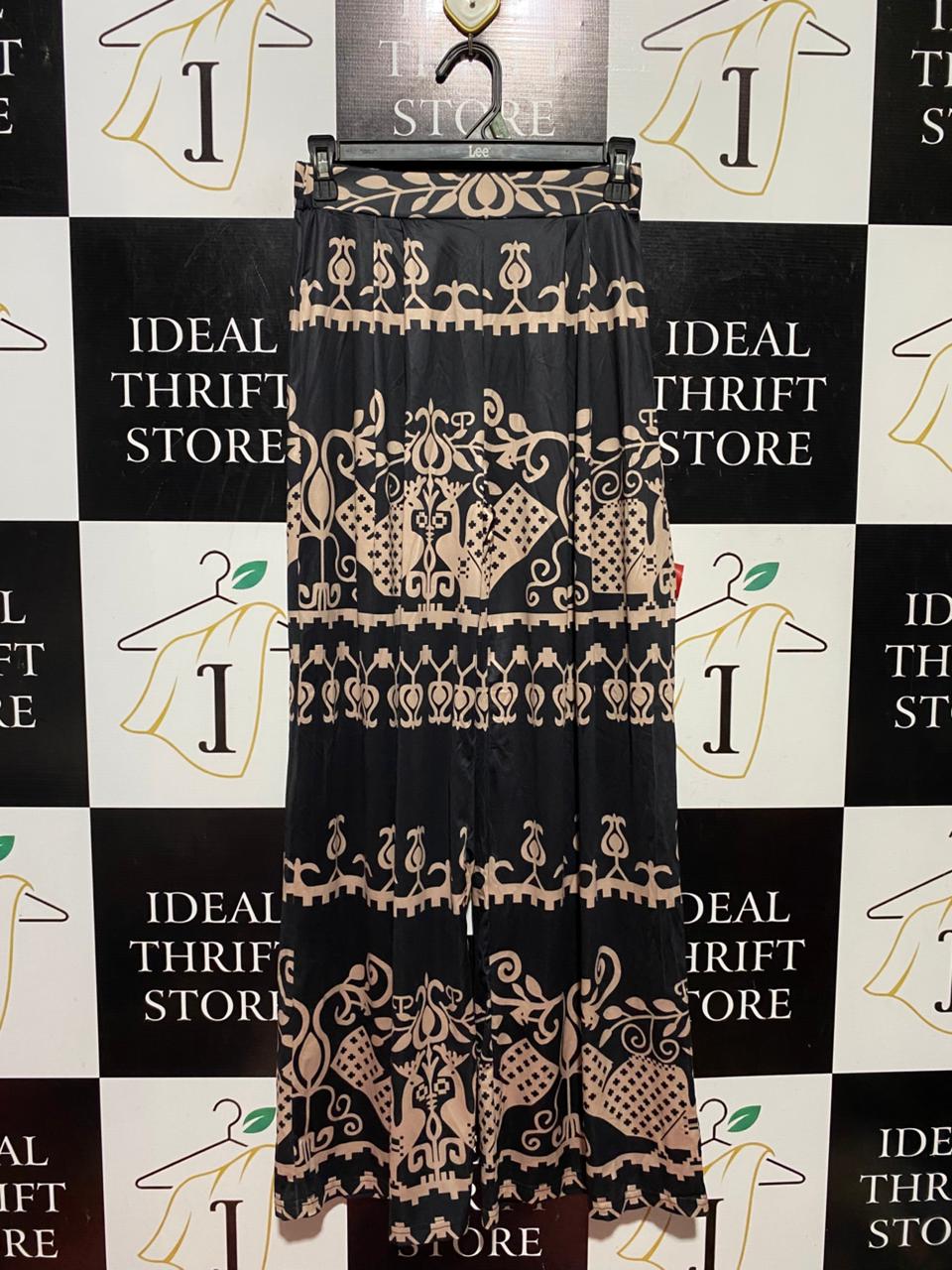 SHEIN |S| WAIST 26| B40| CHIC BLACK AND BEIGE ETHNIC PRINT WIDE-LEG TROUSERS