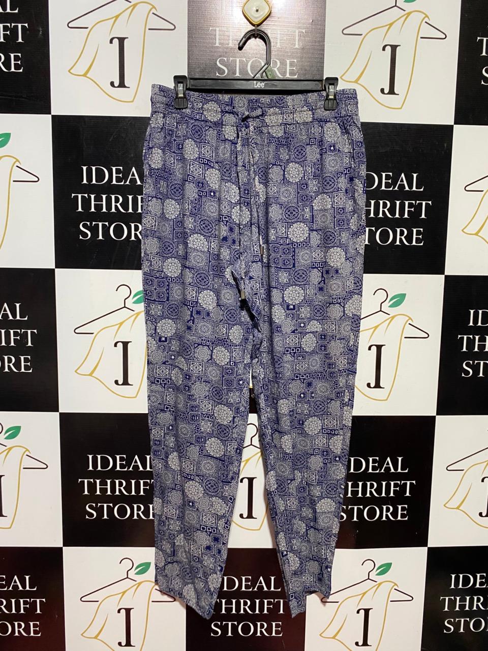 PEACOCKS |L| WAIST 30| B40| CHIC BLUE AND WHITE GEOMETRIC MANDALA PRINT JOGGER PANTS