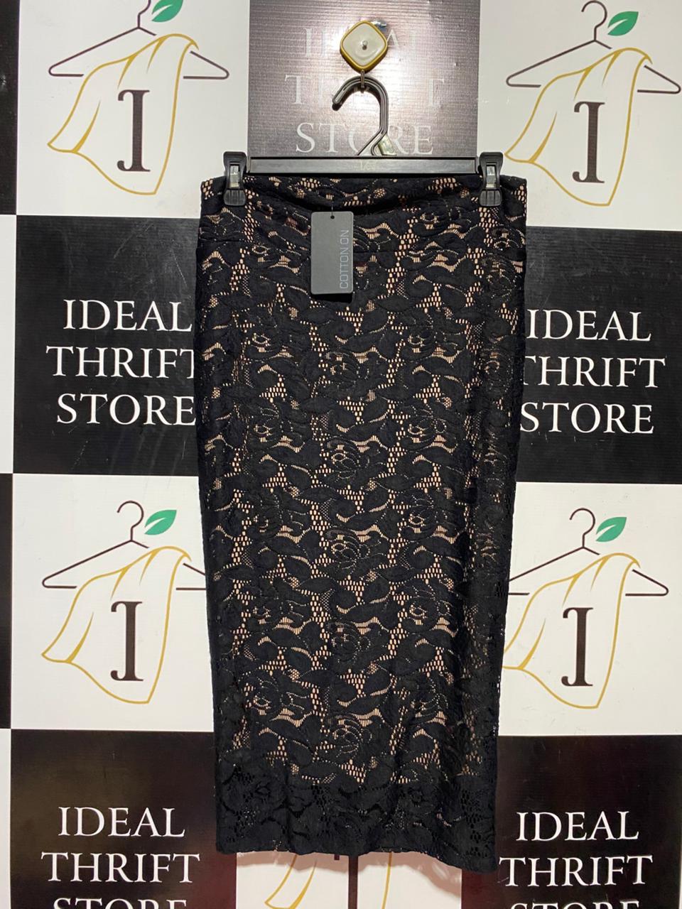 COTTON ON |M| WAIST 28| B40| SOPHISTICATED BLACK LACE OVERLAY NUDE-LINED PENCIL SKIRT