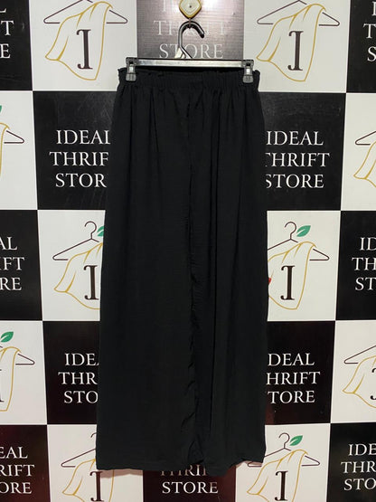 |S| WAIST 26| B40| CHIC CLASSIC BLACK DRAWSTRING WIDE-LEG TROUSERS