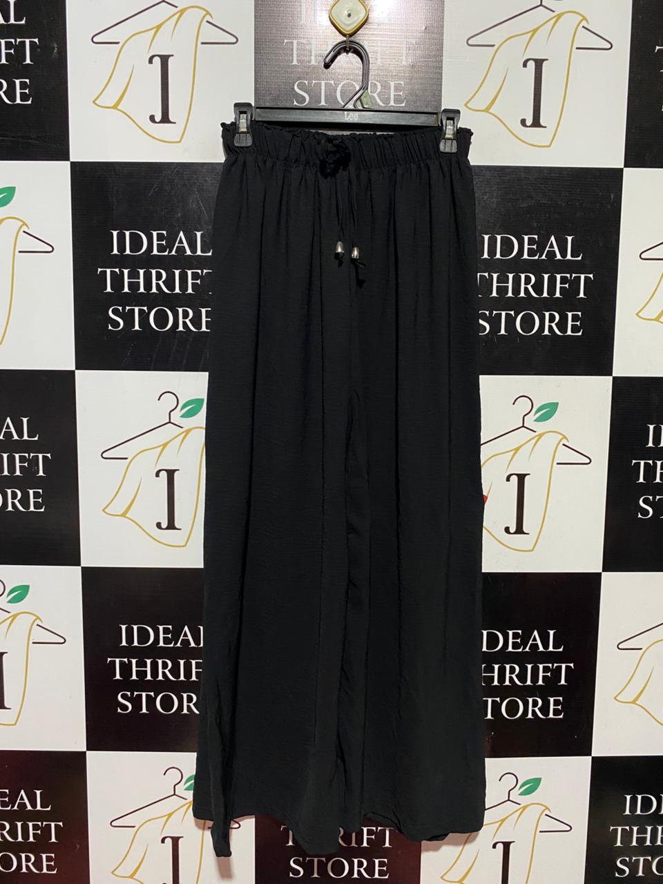 |S| WAIST 26| B40| CHIC CLASSIC BLACK DRAWSTRING WIDE-LEG TROUSERS