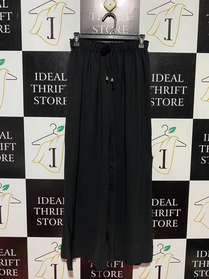 |S| WAIST 26| B40| CHIC CLASSIC BLACK DRAWSTRING WIDE-LEG TROUSERS