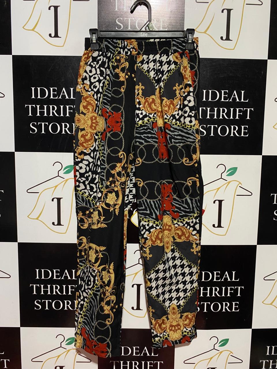 PRETTYLITTLE THING |S| WAIST 26| B40| LUXE BAROQUE AND ANIMAL MIXED PRINT SILKY TROUSERS