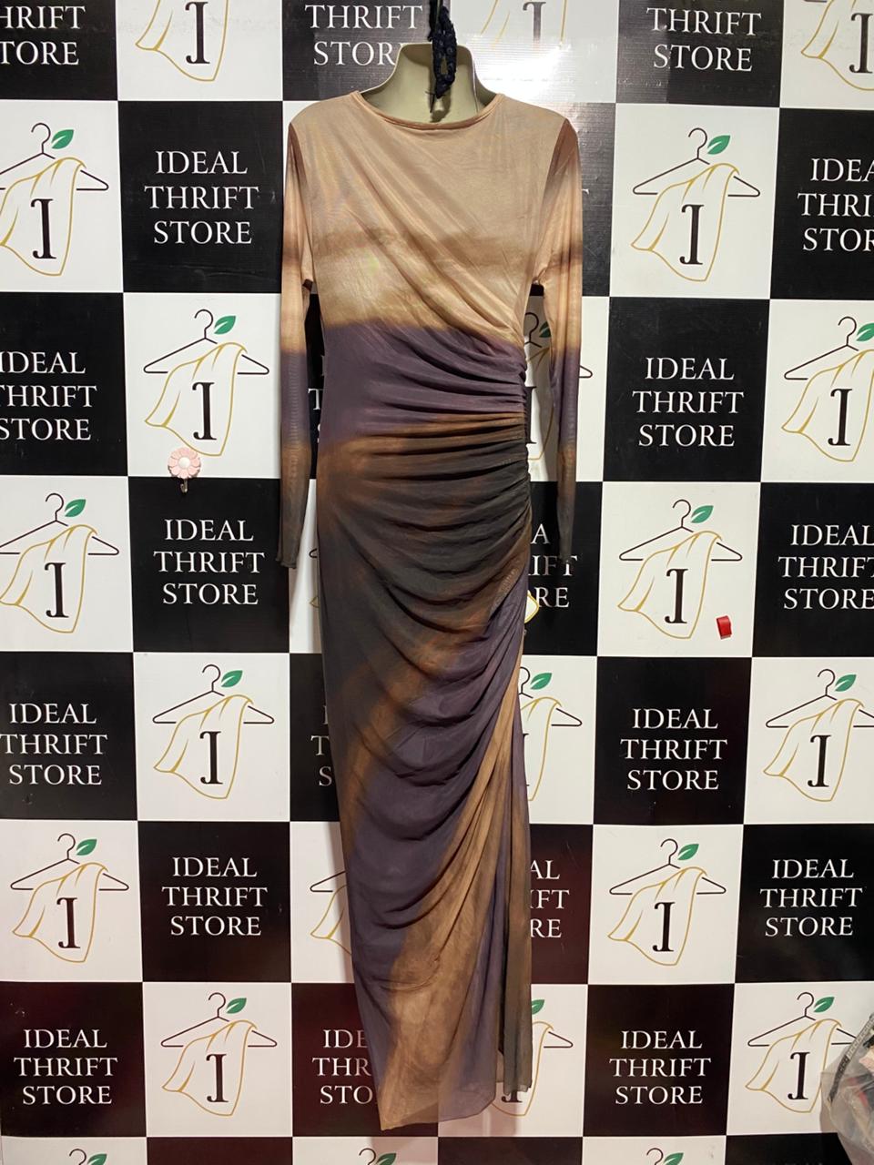 SHEIN |M| BUST 16| B40| STUNNING EARTH-TONE TIE-DYE RUFFLED MESH MAXI DRESS