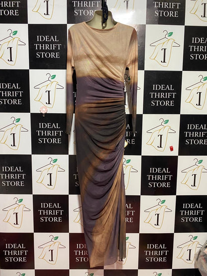 SHEIN |M| BUST 16| B40| STUNNING EARTH-TONE TIE-DYE RUFFLED MESH MAXI DRESS