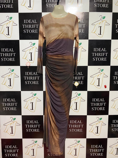SHEIN |M| BUST 16| B40| STUNNING EARTH-TONE TIE-DYE RUFFLED MESH MAXI DRESS