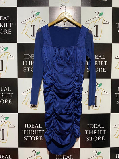 QUIZ |M| BUST 17| B40| STUNNING ROYAL BLUE SATIN RUCHED BODYCON PARTY DRESS