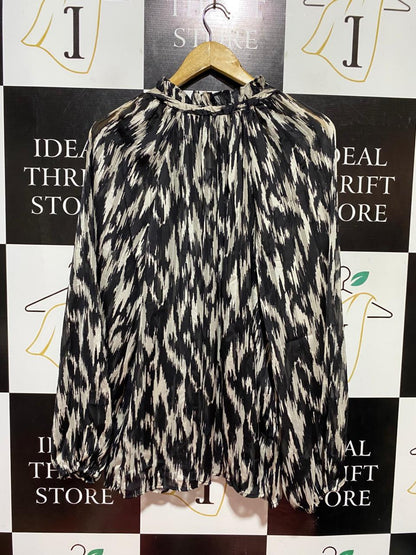 H&M |XL| BUST 24| B40| CHIC MONOCHROME ABSTRACT IKAT PRINT MOCK NECK BLOUSE