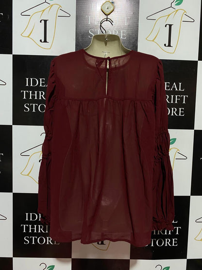 ASOS |XL| BUST 23| B40| MAROON EMBROIDERED LONG SLEEVE PEPLUM BLOUSE WITH RUFFLE